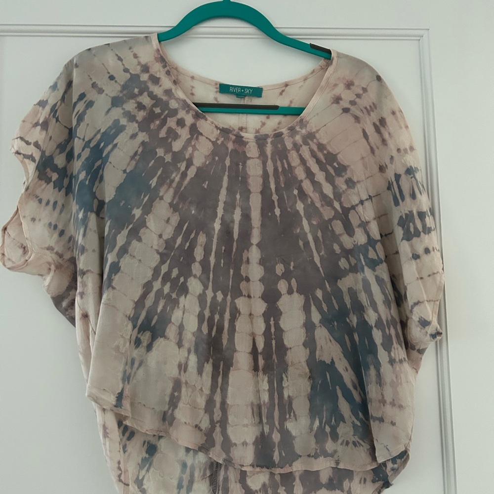 River + Sky Brown and Cream Asymmetrical Blouse